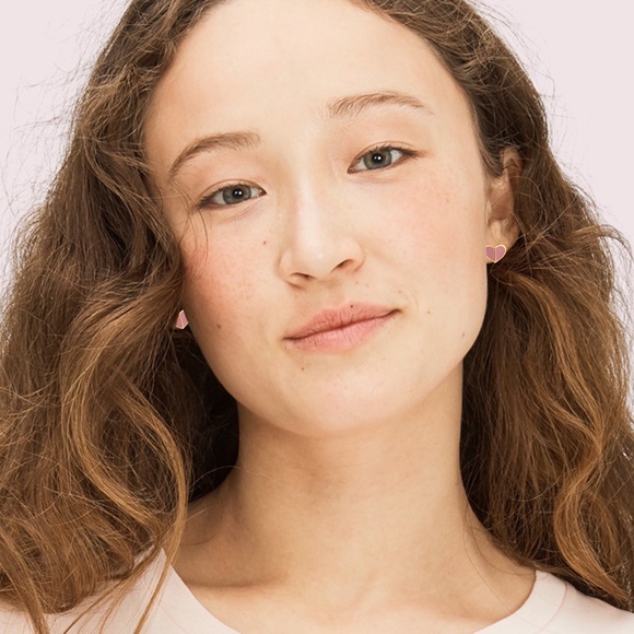 KATE SPADE • Small Rococo Pink Heritage Spade Heart Earrings - Picture 2 of 4